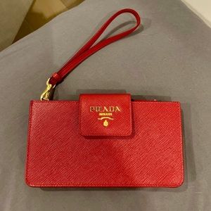 Prada Saffiano Red Wristlet